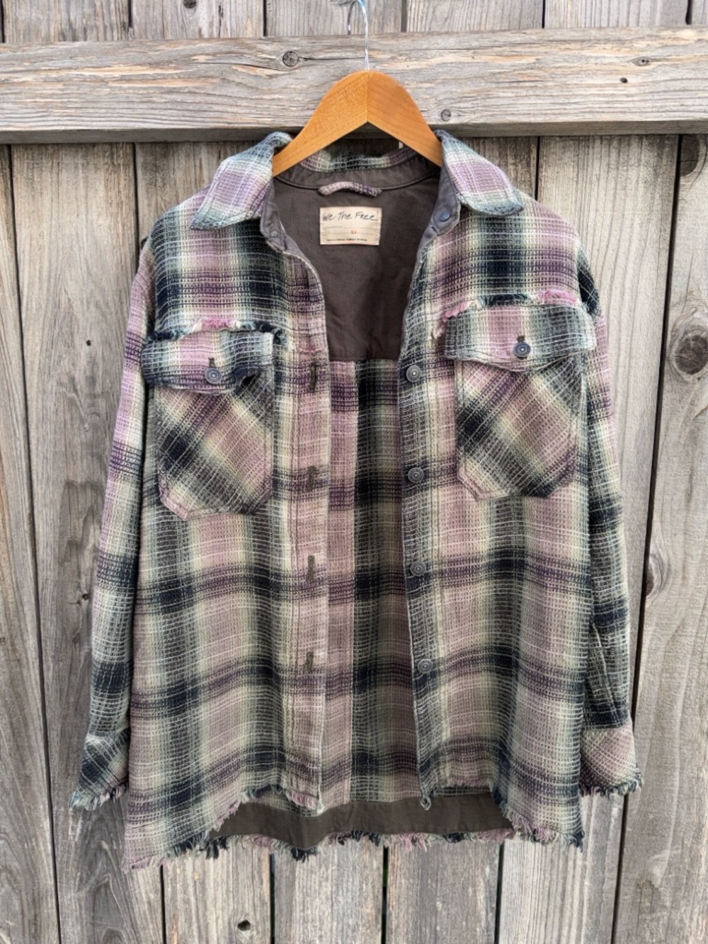 Free People We The Free Anneli Plaid Shirt Jacket Shacket Spanish Olive XS - Picture 14 of 16